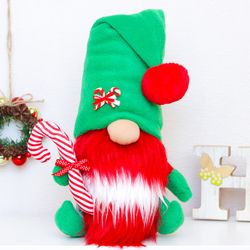 Candy Cane Elf Gnome , Christmas Holiday Winter decor, Peppermint Gnome