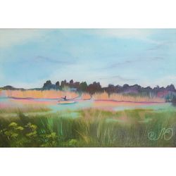 Marsh Painting Row Boat Original Art Low Country Wall Art Seascape Oil Painting
