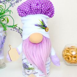Kitchen Lavender Gnome with wooden cutting board