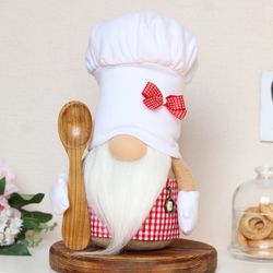 Chef Gnome with wooden spoon , Kitchen decor, Idea gift for mom