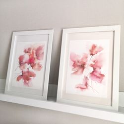 Small floral painting set of 2 Nursery Girl room decor in pastel color Neutral wall art Watercolor soft pink flowers