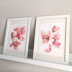 small floral painting set of 2 nursery girl room decor in pastel color neutral wall art watercolor soft pink flowers