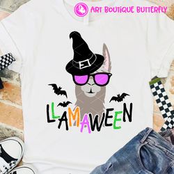 Llamaween clipart Halloween Lama face Sunglasses Bats Kids shirt design Digital downloads files