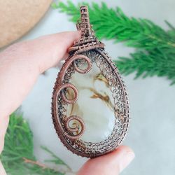 wire wrapped copper pendant with natural stone