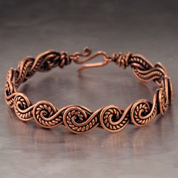 Copper wire wrapped bracelet for woman Unique artisan copper jewelry 7th Anniversary gift for wife Handmade WireWrapArt