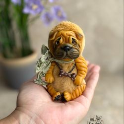 Sharpei doll collectible, handmade tiny dog toy