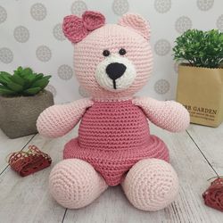 Pink teddy bear stuffed animal, handmade teddy bear plush, baby girl toys 3 year, baby shower gift