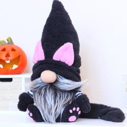 Black Cat Gnome,  Gift cat lover , Plush Cat toy , Pet Home decor