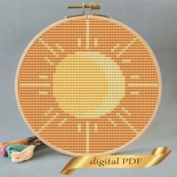 sun cross stitch pattern pdf, design easy embroidery diy, modern embroidery