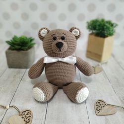 Stuffed teddy bear, beige cotton toy, baby boy toys 1 year, baby shower gift, forest animal toy