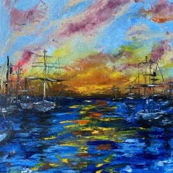 seascape painting sunset original art impasto artwork ship painting abstract canvas sea artwork 12 by 16 inches
