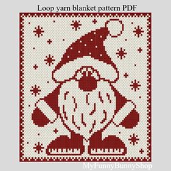 Loop yarn finger knitted Santa blanket pattern PDF Download