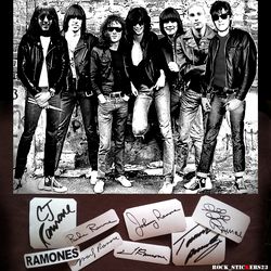 Ramones autographs stickers Marky Ramone, Johnny Ramone, Tommy Ramone, Joey Ramone, Dee Dee Ramone, C.J. Ramone, Richie