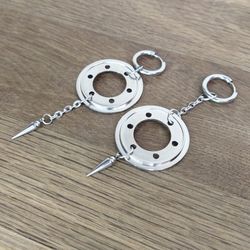 Cyberpunk earrings for men or women Mismatched grunge earrings silver tone Tech geek earrings recycled