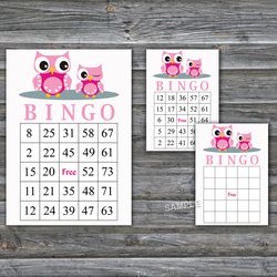 Pink Owl bingo cards,Owl bingo game,Owl Printable bingo cards,60 Bingo Cards,INSTANT DOWNLOAD--362