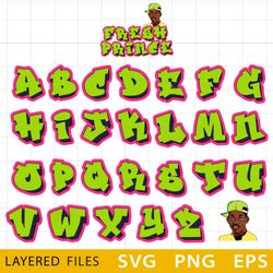 Fresh Prince Layred SVG Font, Graffiti Alphabet SVG ,Cricut file, Cut files, Layered digital vector, Digital download