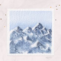 Blue ridge mountains painting Snowy peaks Original watercolor painting Tiny painting Mini painting 3x3