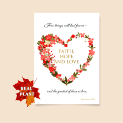 Faith Hope Love Heart Card, Christian Printable Greeting Card, Inspirational Bible Verse Card, 1 Corinthians 13:13 I