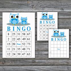 Blue Owl bingo cards,Owl bingo game,Owl Printable bingo cards,60 Bingo Cards,INSTANT DOWNLOAD--361