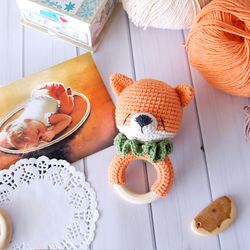 Rattle Fox toy, Baby Rattle, Crochet Stuffed Animal Toy, Baby shower gift idea, Stuffed toys for toddlers