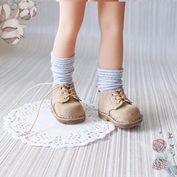 leather beige shoes for 13 inches doll, short lace up boots for paola reina, genuine leather doll footwear, doll outfit