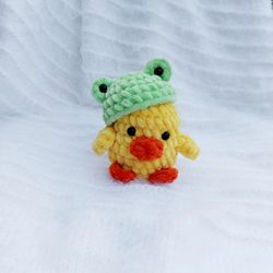 Duck plush toy Frog plush duckling Duck in a hat Yellow duck Crochet duck