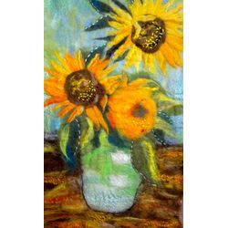 Sunflower,Inspired by van gogh,Handmade wool art,Original felted ,Felt Art Painting,Wool Picture,Modern Embroidery Wall
