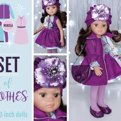 paola reina coat, dress, bag, shoes, hat/ doll clothing, 13 inch doll clothes, outfit for a doll, paola reina clothes