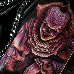 Original leather wallet "Pennywise, that's Stephen King," 2017, handmade