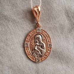 Vladimir Mother of God Christian pendant Necklace plated with rose gold and silver 0.9x0.6" free shipping