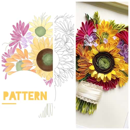 Digital PATTERN to make Paper bouquet with Sunflowers IN QUILLING