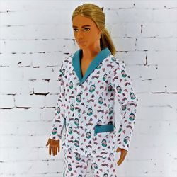 White pajamas for Ken doll and other similar dolls (Unicorn print)