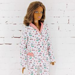 White pajamas for Barbie doll and other similar dolls (Unicorn print)