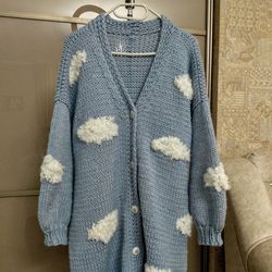 Cloud cardigan, long cardigan, embroidered cardigan, oversized cardigan, chunky knit cardigan, bulky knit sweater