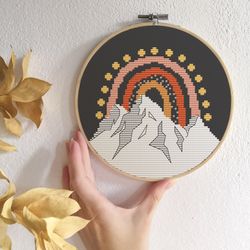 mountains cross stitch pattern modern landscape cross stitch pdf boho cross stitch abstract rainbow cross stitch