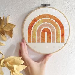 boho rainbow cross stitch pattern modern cross stitch pdf geometric x-stitch burnt orange rainbow nursery