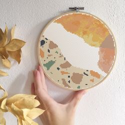 contemporary cross stitch pattern modern cross stitch pdf abstract x-stitch terrazzo marble hoop art 6 inch