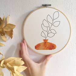 vase and plant cross stitch pattern modern cross stitch pdf boho clay pot botanical xstitch