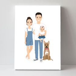 Custom family Portrait with pet, Christmas gift, wedding portrait