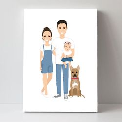custom family portrait with pet, christmas gift, wedding portrait