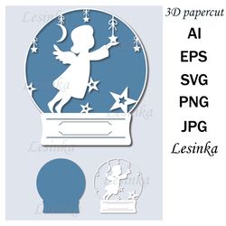 snow globe christmas angel svg, christmas papercut