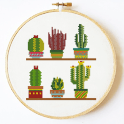 Modern cactus cross stitch, Flower cross stitch, Floral cross stitch, Flower embroidery