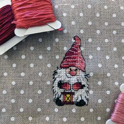 Christmas gnome embroider christmas stitch patterns, christmas stocking gift,  point de croix