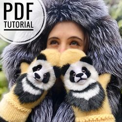 PDF tutorial. Felt patterns. Instructions for creating panda applications for mittens