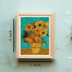 Tiny cross stitch pattern Sunflowers Van Gogh, Miniature cross stitch pattern modern pdf