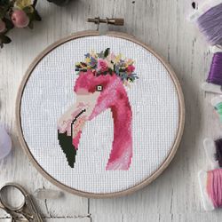 Pink Flamingo cross stitch pattern bird