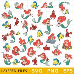 Little Mermaid Bundle Layered SVG, Ariel Cricut file, Cut files, Mermaid Layered digital vector file, Digital download