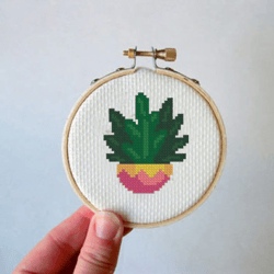3inch Botanical cross stitch pattern, Modern plant cross stitch pattern