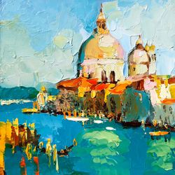 Venice Painting Italy Original Art Landscape Artwork Impasto Oil Painting Small 8 by 8 inches