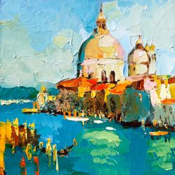 venice painting italy original art landscape artwork impasto oil painting small 8 by 8 inches